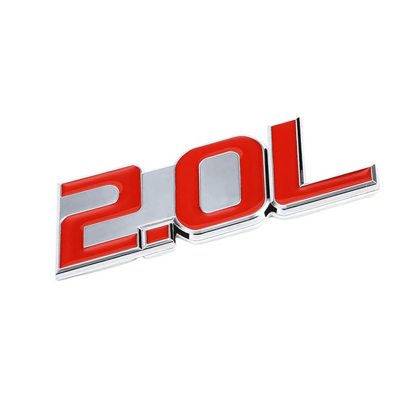 Red/Chrome 2.0L Sign Turbo Engine Badge Emblem Metal Decal Plate w/ 3M Tape-Exterior-BuildFastCar