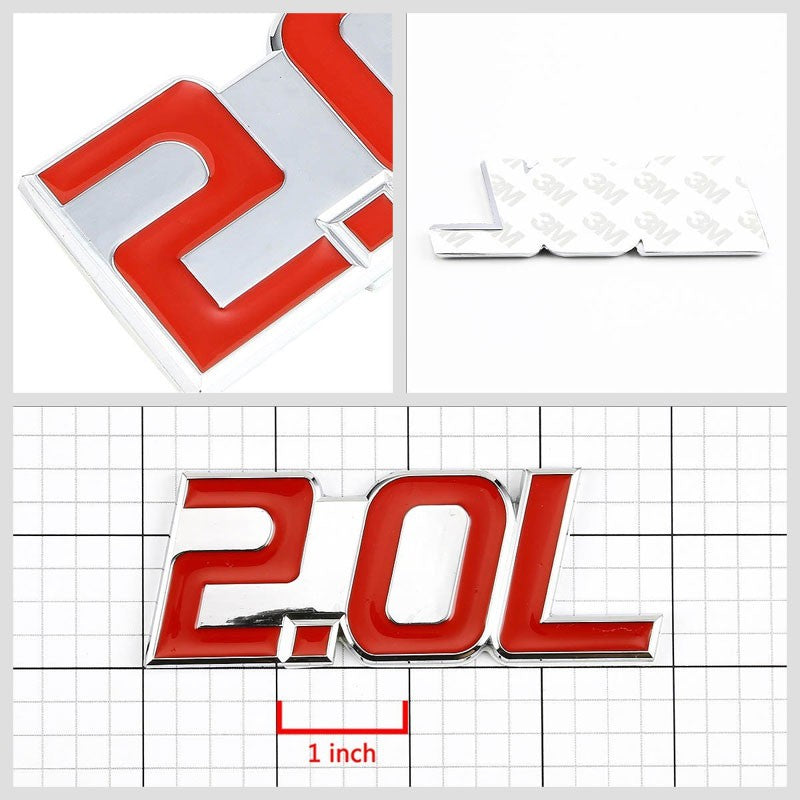Red/Chrome 2.0L Sign Turbo Engine Badge Emblem Metal Decal Plate w/ 3M Tape-Exterior-BuildFastCar