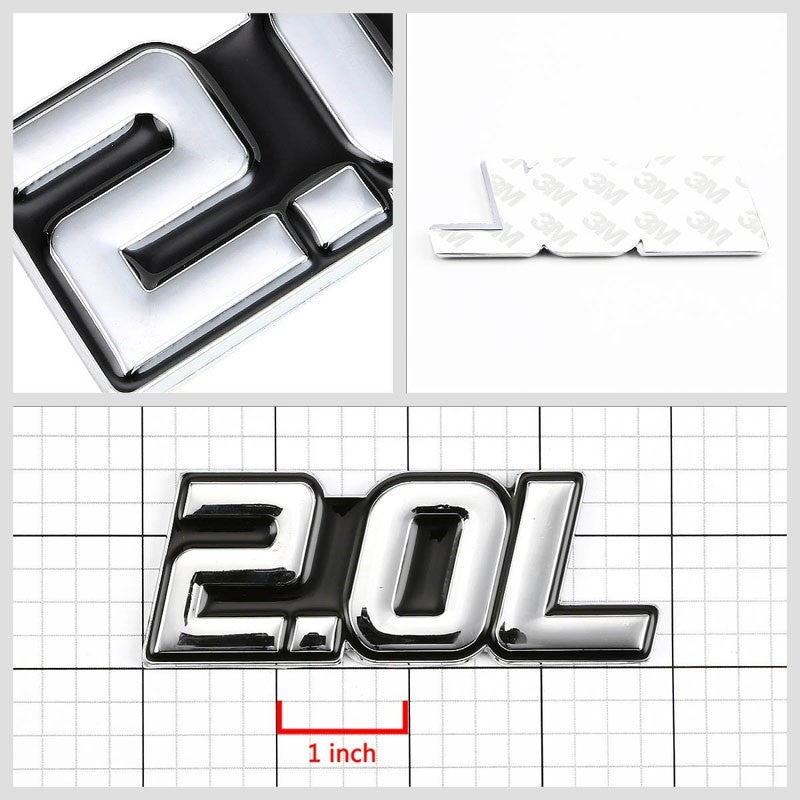 Black/Chrome 2.0L Logo Plate DOHC Engine Badge Emblem Metal Decal Adhesive 3M-Exterior-BuildFastCar