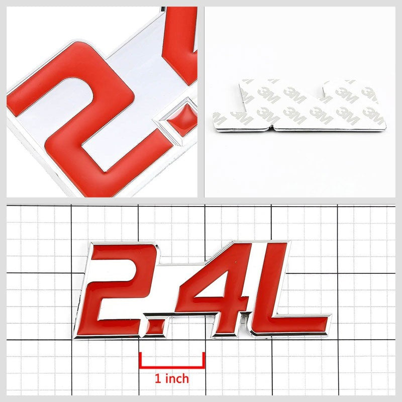 Red/Chrome 2.4L Car Engine Logo Badge Emblem Metal Decal Plate w/ 3M Tape-Exterior-BuildFastCar