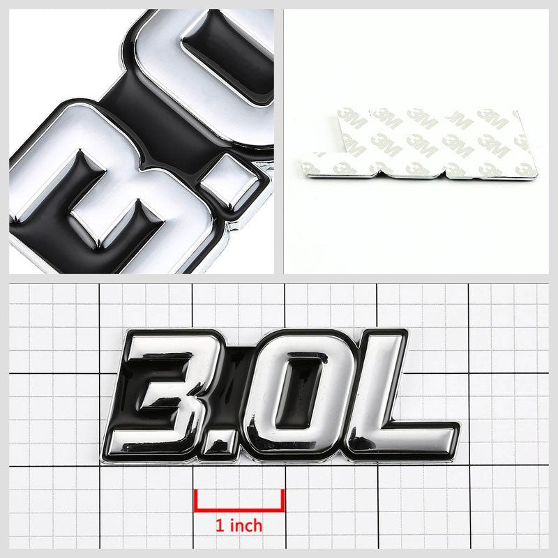 Black/Chrome 3.0L Sign Turbo Sport Engine Emblem Metal Decal Plate Sticker Badge-Exterior-BuildFastCar