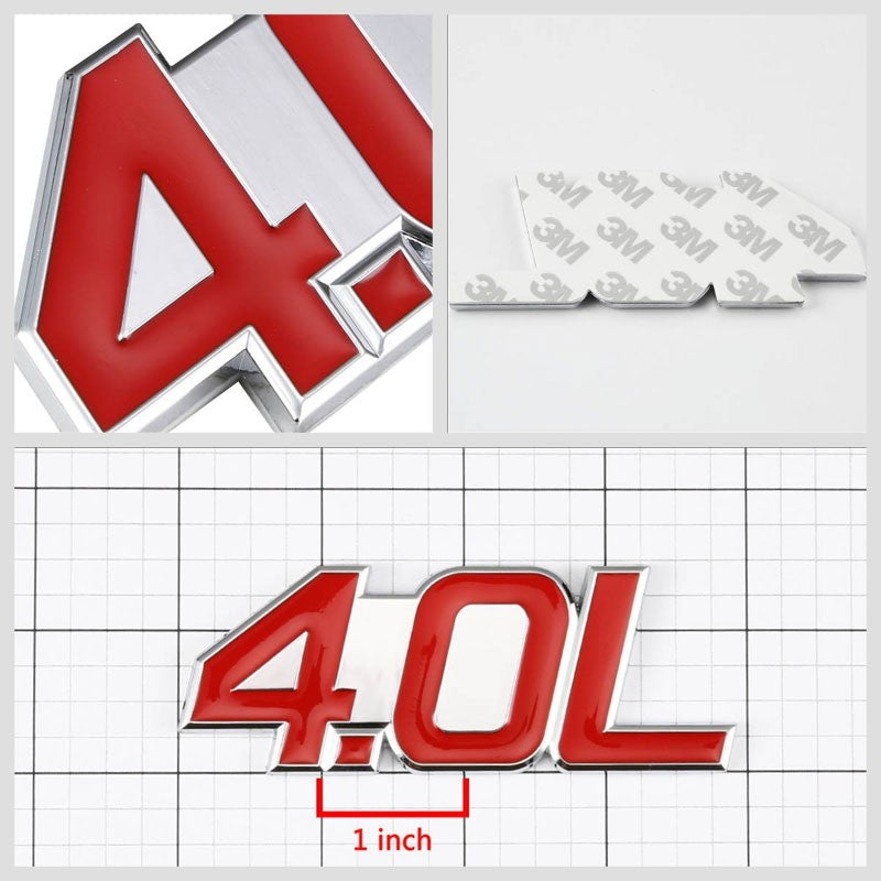 Red/Chrome 4.0L Logo V6 Sport Car Engine Emblem Metal Decal Plate Badge 3M-Exterior-BuildFastCar