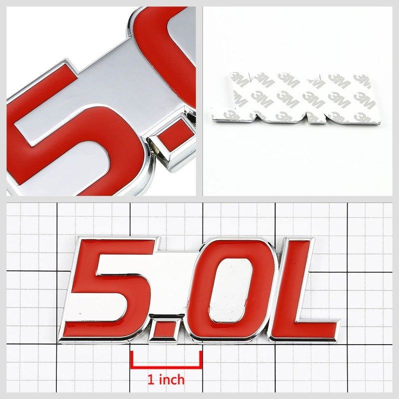 Red/Chrome 5.0L Logo V8 Sport Car Engine Emblem Metal Decal Plate Badge 3M-Exterior-BuildFastCar