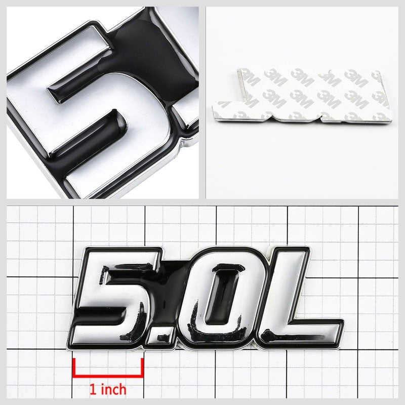 Black/Chrome 5.0L Sign Turbo V8 Sport Engine Emblem Decal Plate Sticker Badge-Exterior-BuildFastCar