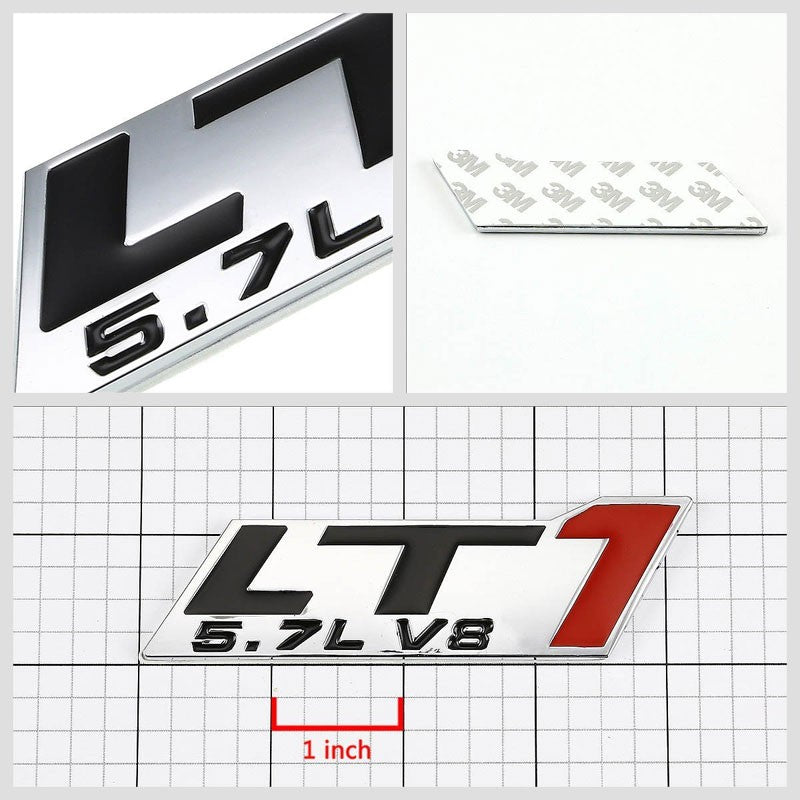 Black/Red/Chrome 5.7L LT1 V8 Engine Trunk Badge Emblem Plate Decal 3M Sticker-Exterior-BuildFastCar