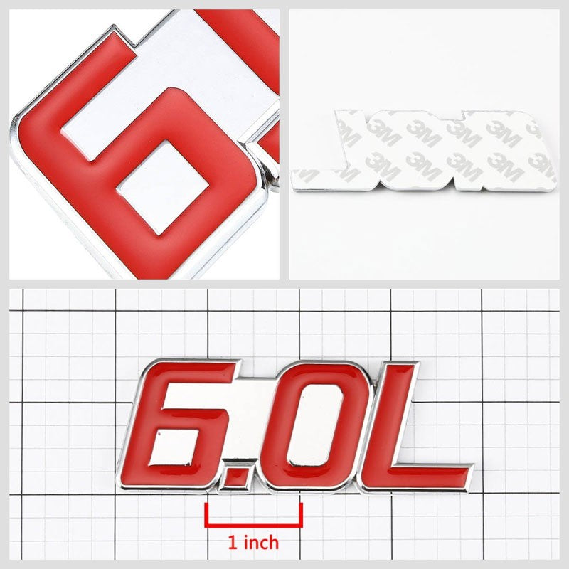 Red/Chrome 6.0L Sign V8 Engine Auto Trunk Badge Emblem Decal Plate Sticker-Exterior-BuildFastCar