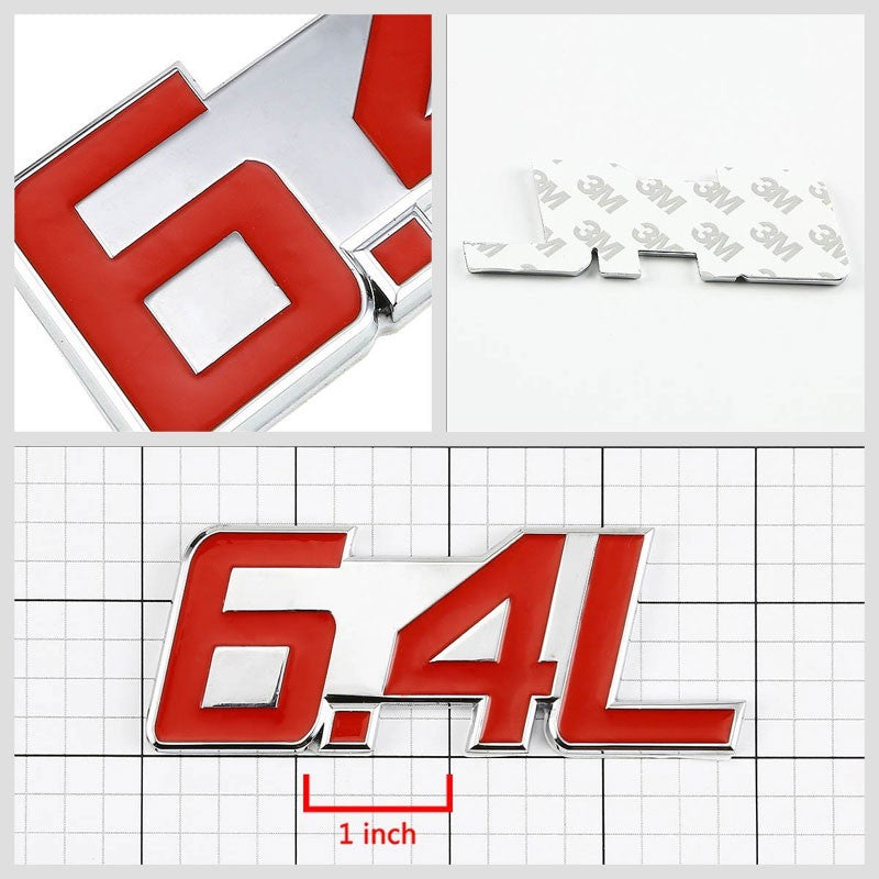 Red/Chrome 6.4L Sign V8 Engine Auto Trunk Badge Emblem Decal 3M Adhesive-Exterior-BuildFastCar