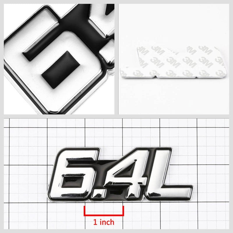 Black/Chrome 6.4L Symbol V8 Engine Auto Trunk Badge Emblem Decal 3M Tape-Exterior-BuildFastCar