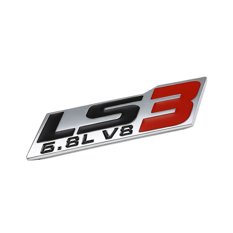 Black/Red/Chrome 6.8L LS3 V8 Engine Trunk Badge Emblem Metal Decal 3M Sticker-Exterior-BuildFastCar