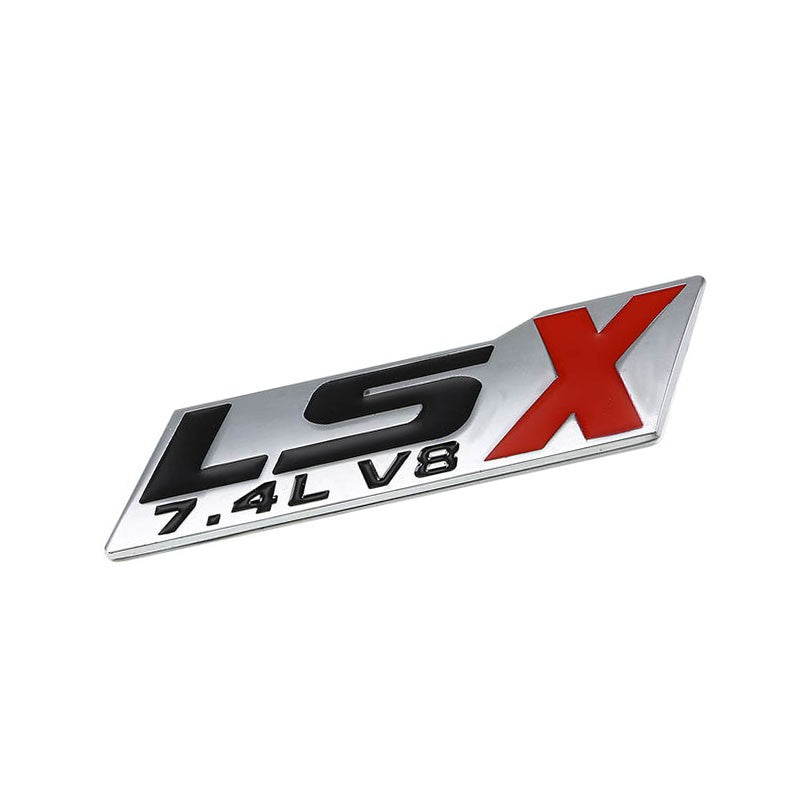Black/Red/Chrome 7.4L LSX V8 Engine Trunk Badge Emblem Polished Plate Decal 3M-Exterior-BuildFastCar