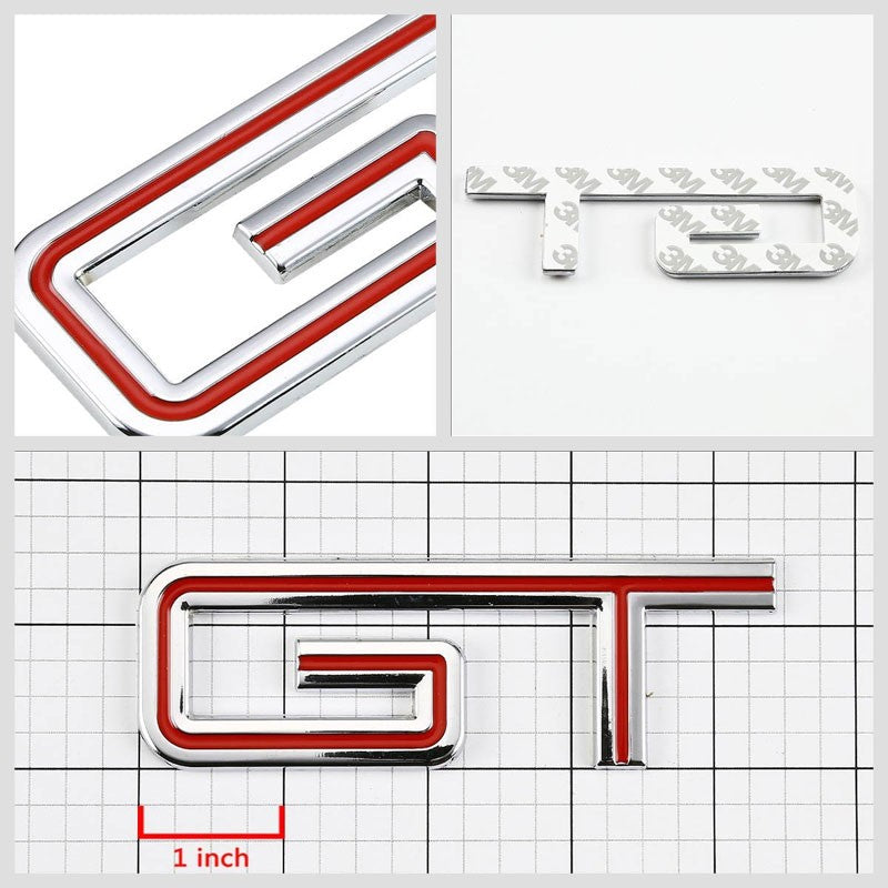 Red/Chrome GT Logo Engine Sport Car Trunk Badge Emblem Decal 3M Sticker-Exterior-BuildFastCar