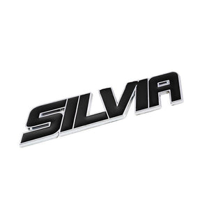 Black Silvia Letter Logo Sign S13 Engine Badge Emblem Metal Plate Decal 3M Tape-Exterior-BuildFastCar
