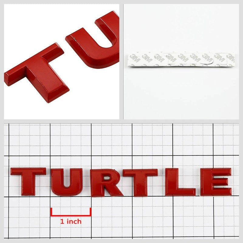 Red TURTLE Text Logo Sign Name Trunk Badge Emblem Metal Decal Plate 3M Adhesive-Exterior-BuildFastCar