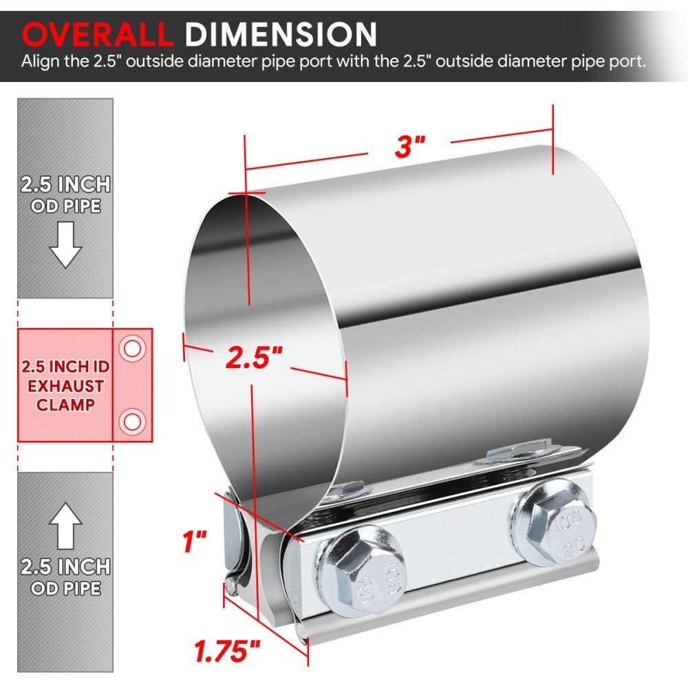1X BFC 2.50" Exhaust Muffler Pipe Tube Butt Joint Band Clamp Sleeves 53-EPC-1007