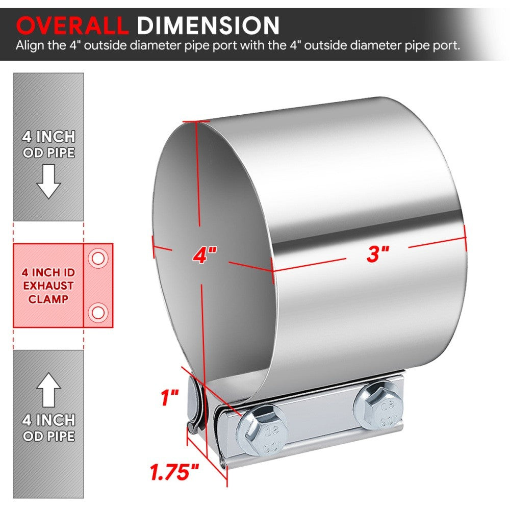1X BFC 4.00" Exhaust Muffler Pipe Tube Butt Joint Band Clamp Sleeves 53-EPC-1010