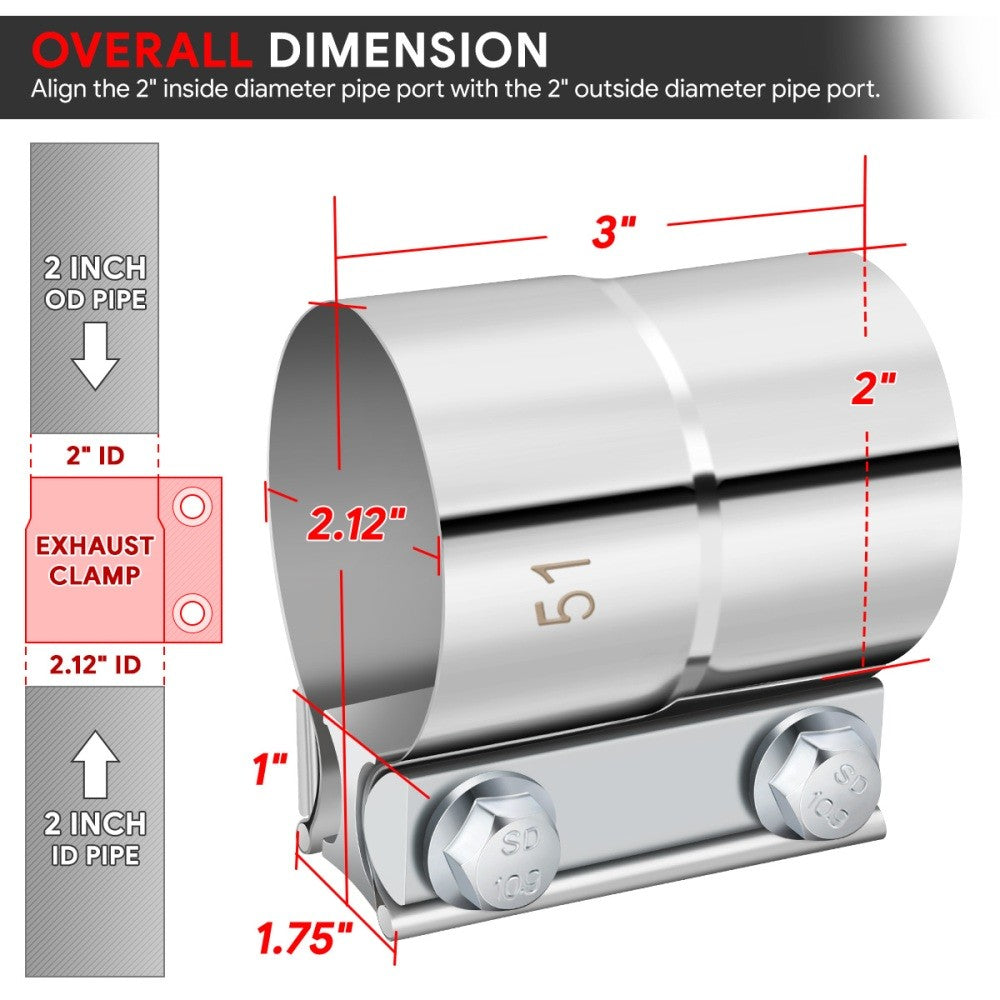 1X BFC 2.00" Exhaust Muffler Pipe Tube Lap Joint Band Clamp Sleeves 53-EPC-1011