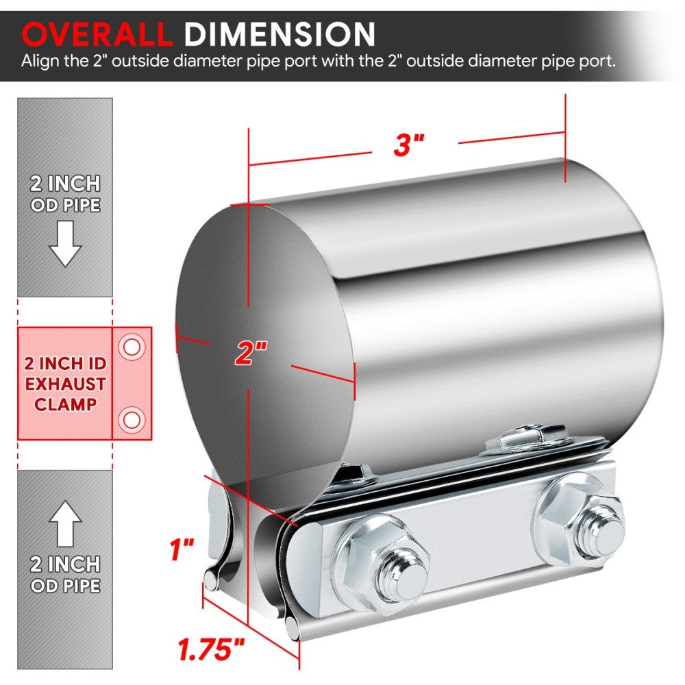 2X BFC 2.00" Exhaust Muffler Pipe Tube Butt Joint Band Clamp Sleeves 53-EPC-1205