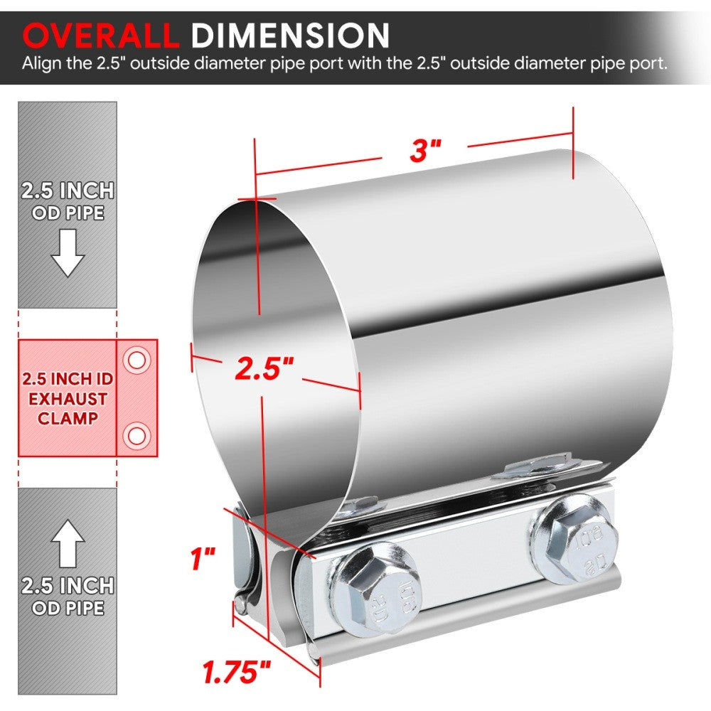 2X BFC 2.50" Exhaust Muffler Pipe Tube Butt Joint Band Clamp Sleeves 53-EPC-1207