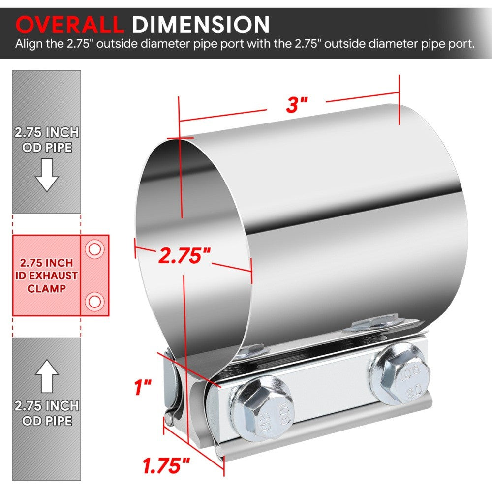 2X BFC 2.75" Exhaust Muffler Pipe Tube Butt Joint Band Clamp Sleeves 53-EPC-1208