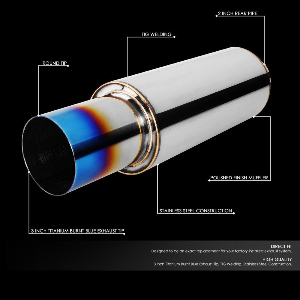 Exhaust Muffler 2'' Inlet 3'' Straight Cut Burnt Titanium Tip BFC-MUF-1001-TYB
