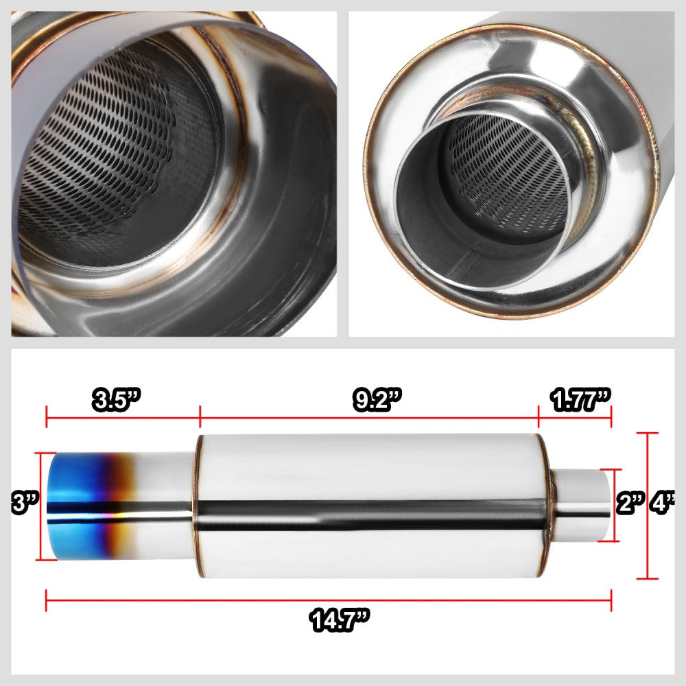 Exhaust Muffler 2'' Inlet 3'' Straight Cut Burnt Titanium Tip BFC-MUF-1001-TYB
