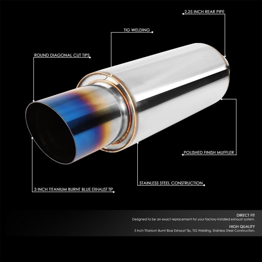Exhaust Muffler 2.25''Inlet 3'' Diagonal Cut Burnt Titanium Tip BFC-MUF-1002-TYA