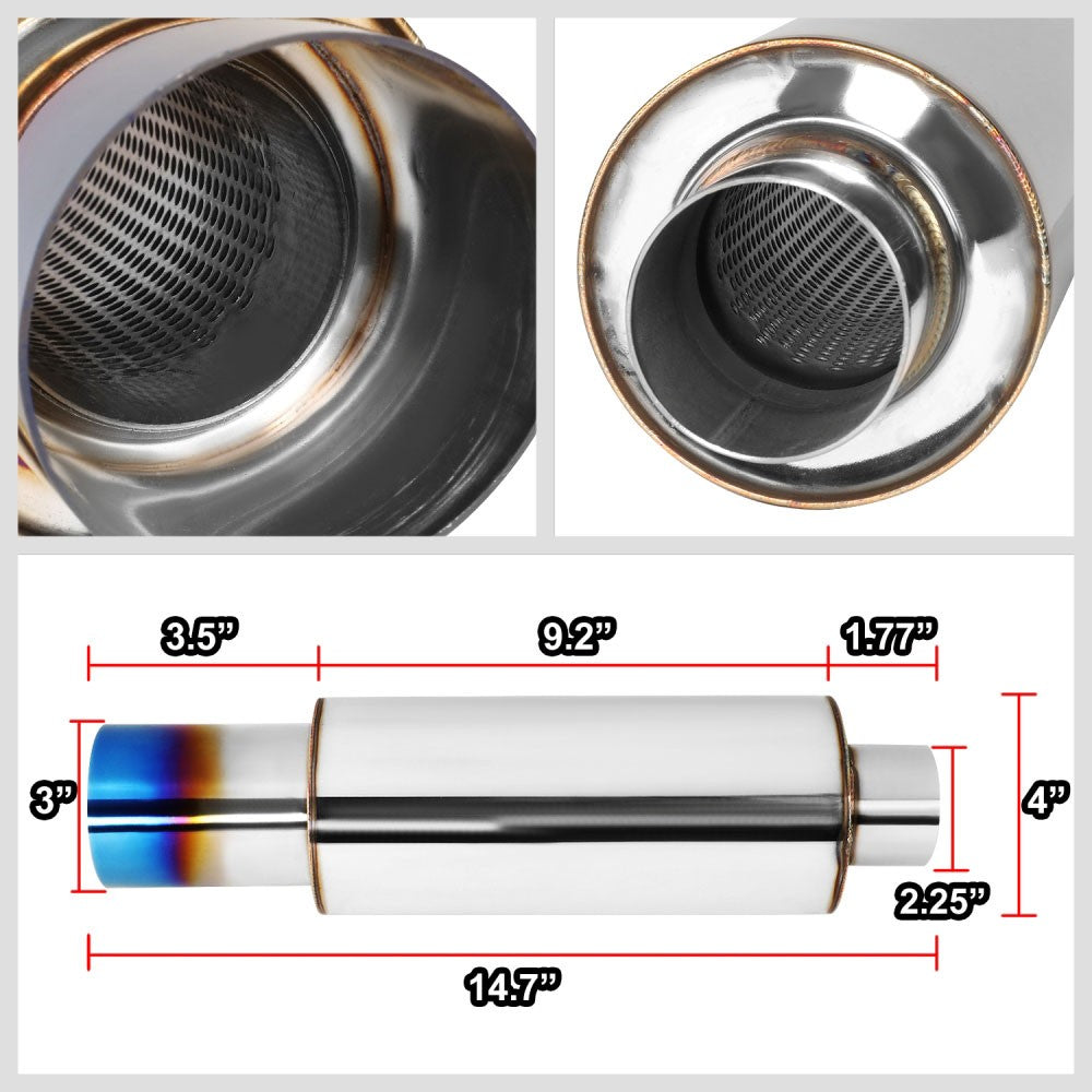 Exhaust Muffler 2.25''Inlet 3'' Straight Cut Burnt Titanium Tip BFC-MUF-1002-TYB