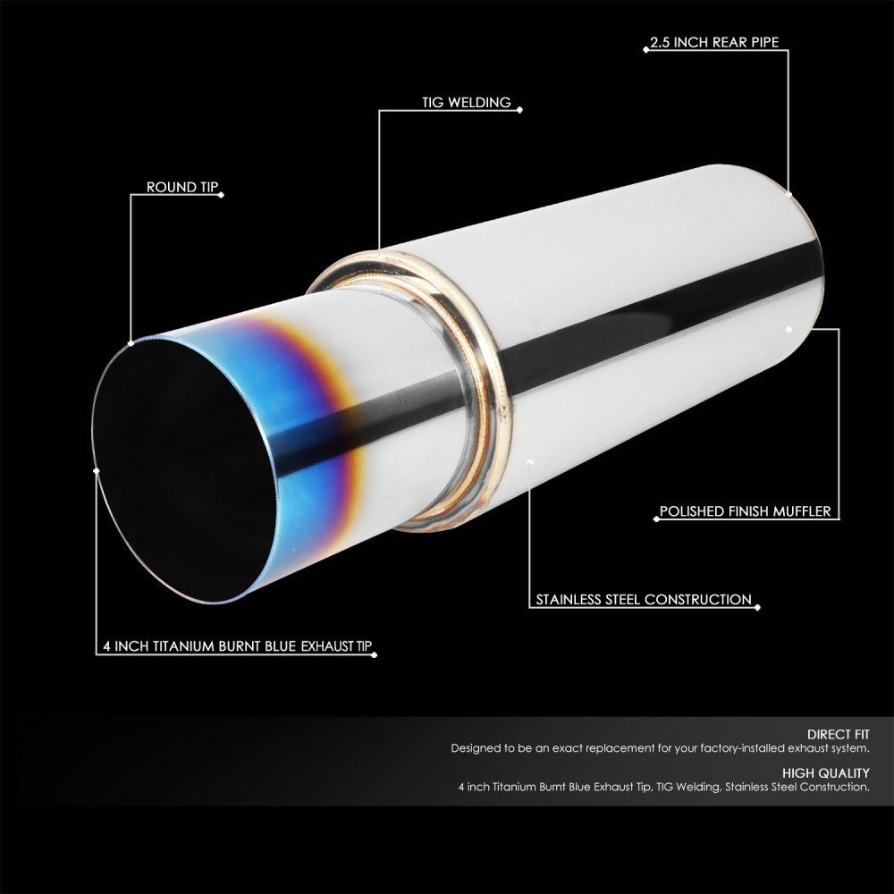 Exhaust Muffler 2.5'' Inlet 4'' Straight Cut Burnt Titanium Tip BFC-MUF-1003-TYB