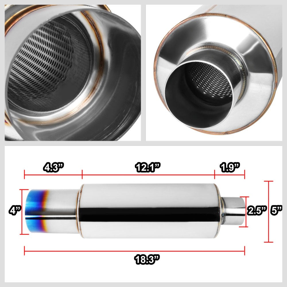 Exhaust Muffler 2.5'' Inlet 4'' Straight Cut Burnt Titanium Tip BFC-MUF-1003-TYB