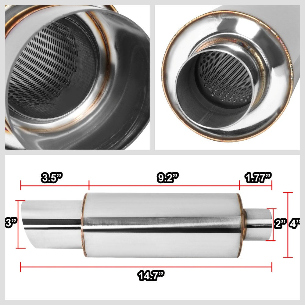 Exhaust Muffler 2'' Inlet 3'' Polished Diagonal Cut Tip BFC-MUF-1004-TYA