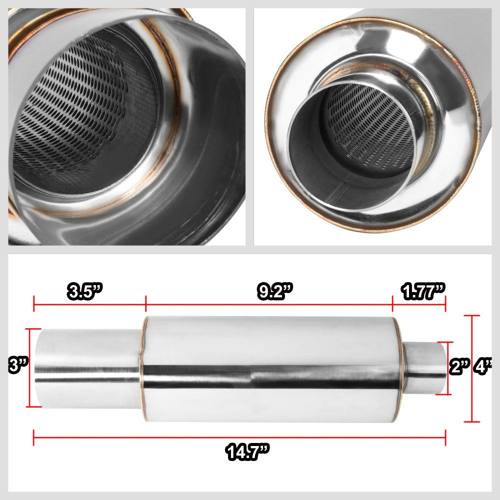 Exhaust Muffler 2'' Inlet 3'' Polished Straight Cut Tip BFC-MUF-1004-TYB