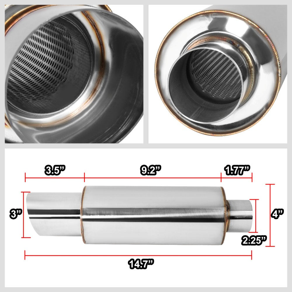 Exhaust Muffler 2.25'' Inlet 3'' Polished Diagonal Cut Tip BFC-MUF-1005-TYA