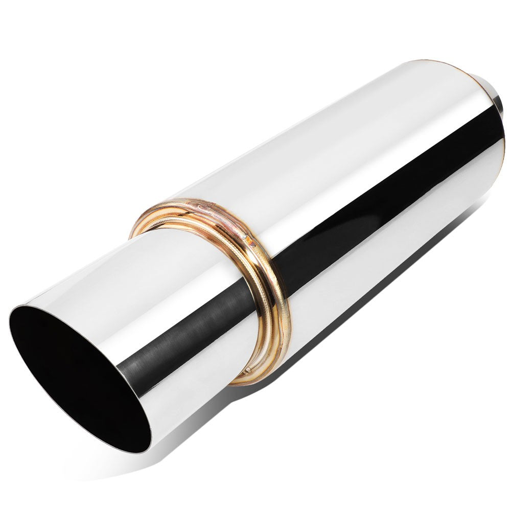Exhaust Muffler 2.5'' Inlet 3'' Polished Diagonal Cut Tip BFC-MUF-1006-TYA