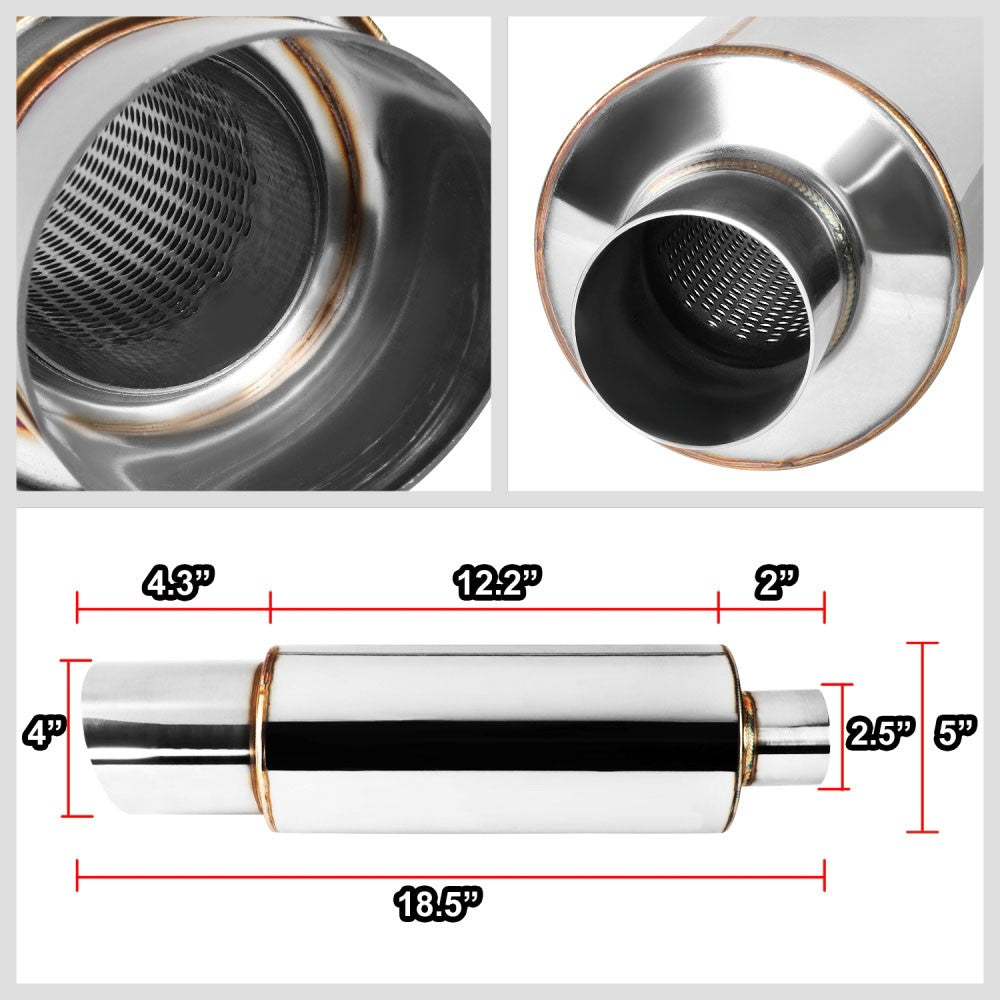 Exhaust Muffler 2.5'' Inlet 3'' Polished Diagonal Cut Tip BFC-MUF-1006-TYA