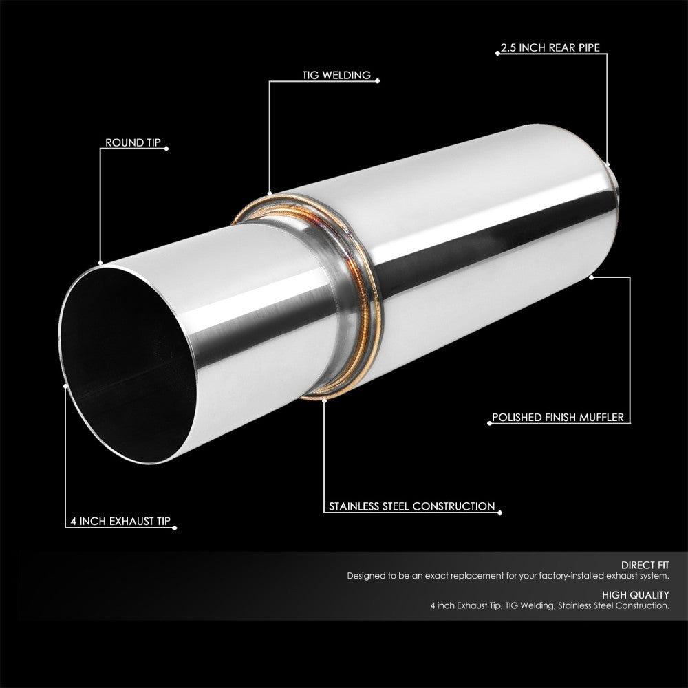 Exhaust Muffler 2.5'' Inlet 3'' Polished Straight Cut Tip BFC-MUF-1006-TYB