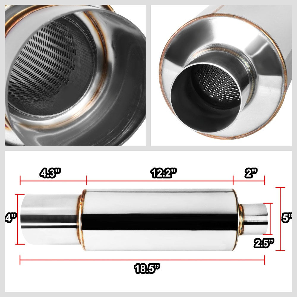 Exhaust Muffler 2.5'' Inlet 3'' Polished Straight Cut Tip BFC-MUF-1006-TYB