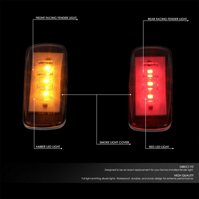 4x Smoke LED Clearance Side Marker Light For 10-17 Dodge Ram 3500 Dually Fender-Lighting-BuildFastCar-BFC-SML-DOD10RAM35-SM