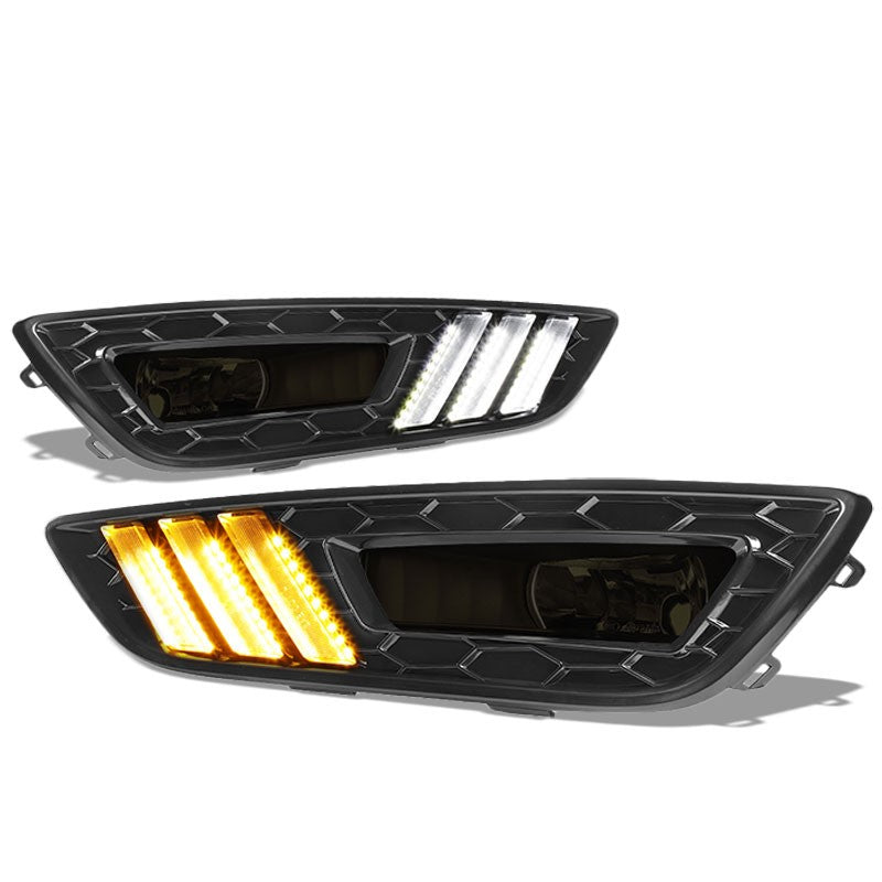 White/Amber Smoke Lens DRL+Turn Signal+Black Fog Light Lamp+Wire For 15-17 Focus-Exterior-BuildFastCar