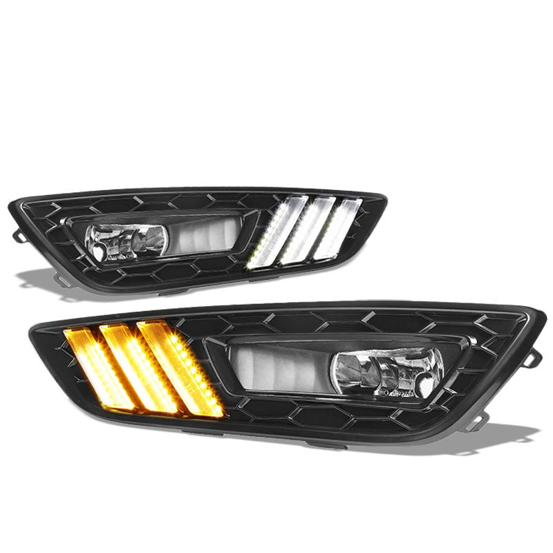 White/Amber Clear Lens DRL+Turn Signal+Black Fog Light Lamp+Wire For 15-17 Focus-Exterior-BuildFastCar