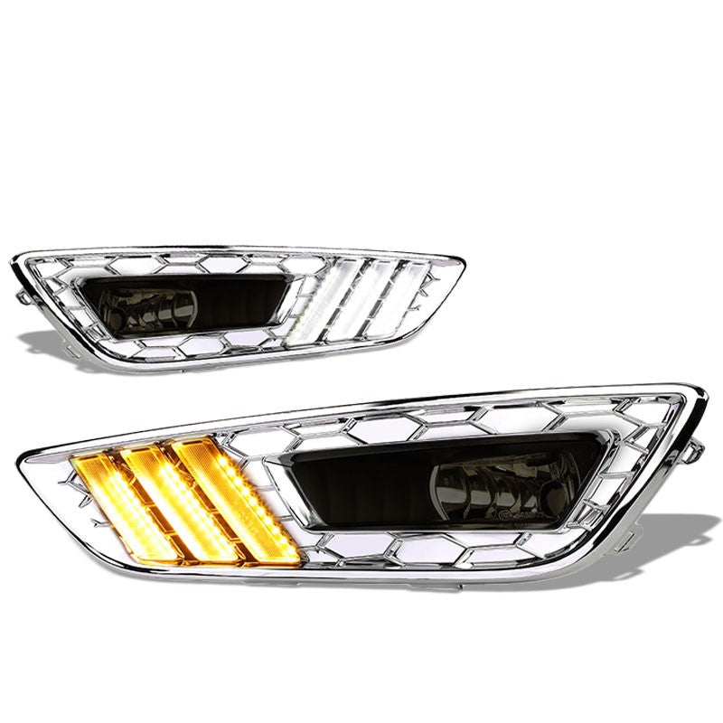 White/Amber Chrome Housing Smoke Lens DRL+Signal+Fog Light Lamp For 15-17 Focus-Exterior-BuildFastCar