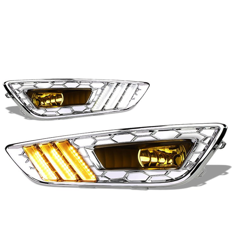 White/Amber Chrome Housing Amber Lens DRL+Signal+Fog Light Lamp For 15-17 Focus-Exterior-BuildFastCar