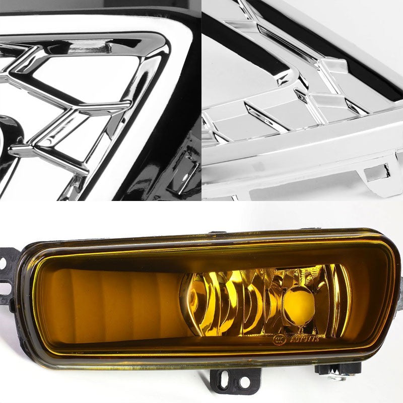 White/Amber Chrome Housing Amber Lens DRL+Signal+Fog Light Lamp For 15-17 Focus-Exterior-BuildFastCar