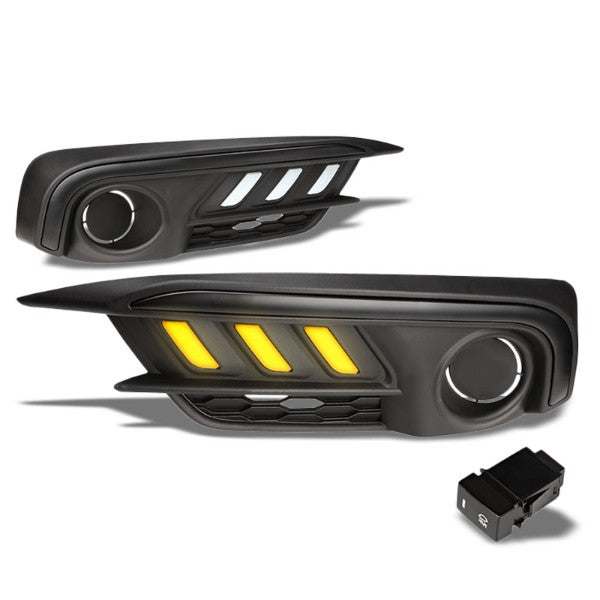 Mustang Style Amber LED DRL Bumper Fog Light Lamp Bezel Cover For 16-17 Civic-Exterior-BuildFastCar