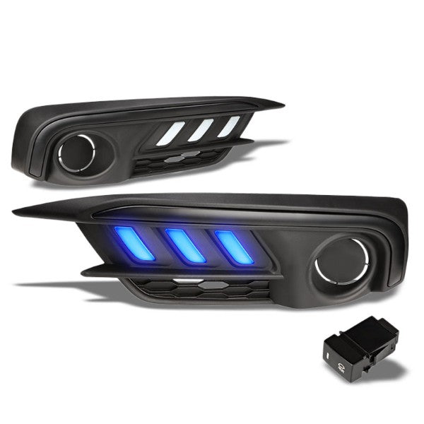 Mustang Style Blue LED DRL Bumper Fog Light Lamp Bezel Cover For 16-17 Civic-Exterior-BuildFastCar