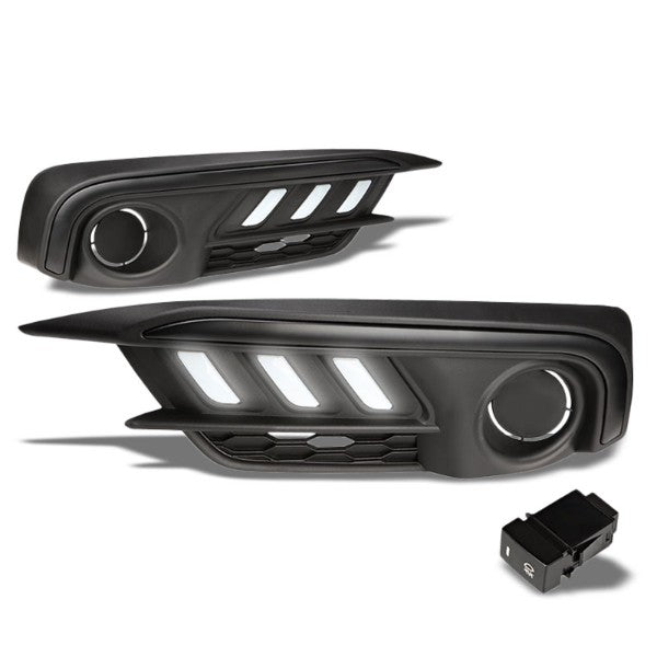 Mustang Style White LED DRL Bumper Fog Light Lamp Bezel Cover For 16-17 Civic-Exterior-BuildFastCar
