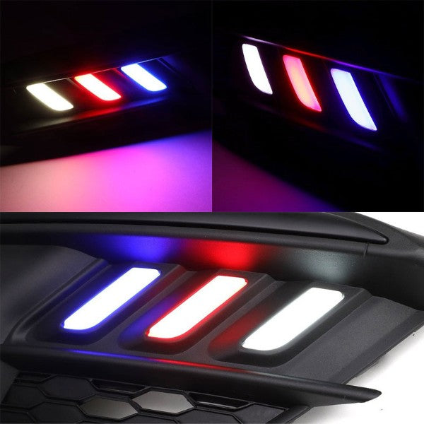Mustang Style Red/White/Blue LED DRL Bumper Fog Light Bezel+Bulb For 16-17 Civic-Exterior-BuildFastCar