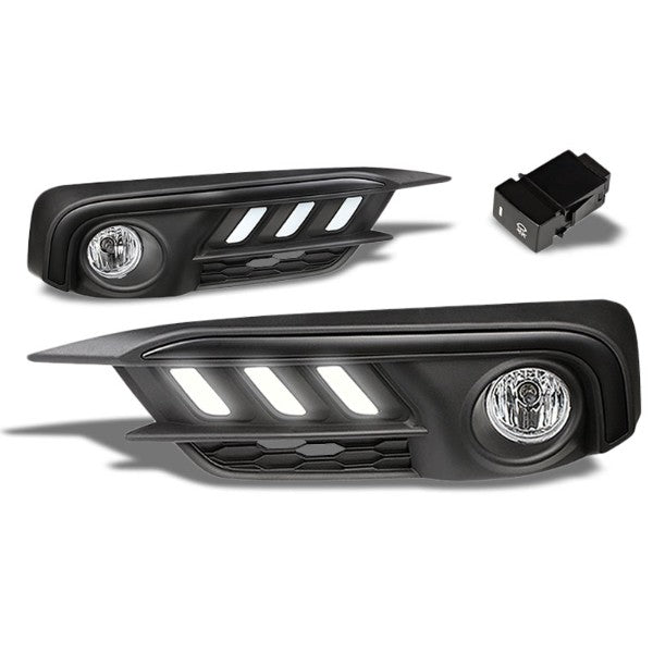 Mustang Style White LED DRL Bumper Fog Light Bezel Cover+Bulb For 16-17 Civic-Exterior-BuildFastCar