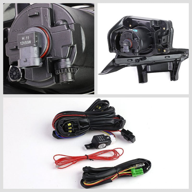 Front Bumper Fog Light Lamp Kit Black Bezel+Bulb Clear Lens For 14-16 Highlander-Exterior-BuildFastCar
