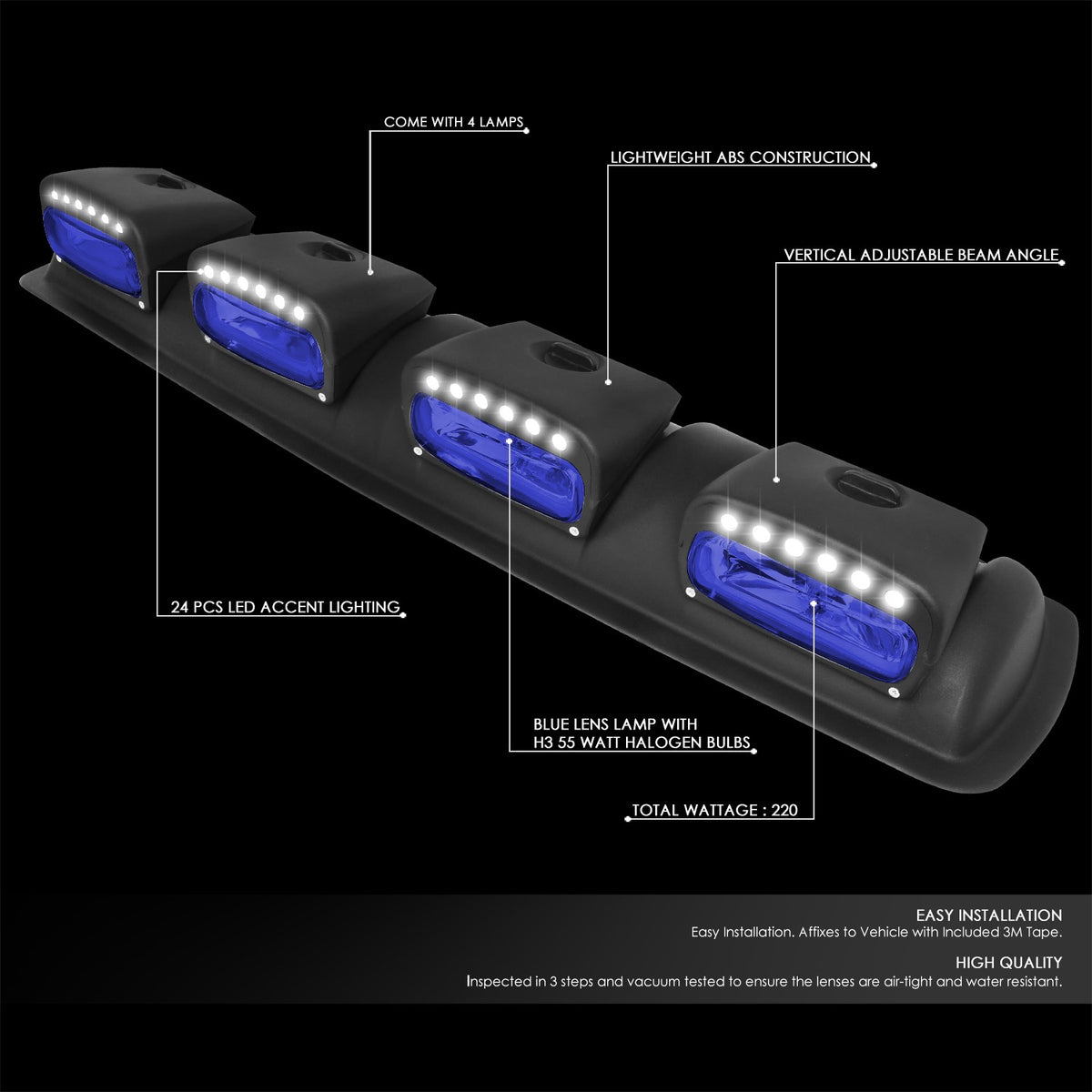 Universal Off-Road Blue Lens Adjustable Quad Roof Mount Fog Light Lamp BFC-FOLK-360-BL