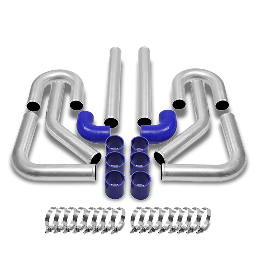 2.50&quot; Polish 8PC Front Mount Intercooler Piping Straight/Elbow Hose+Clamp BFC-ITPK-25-ST-90D-P